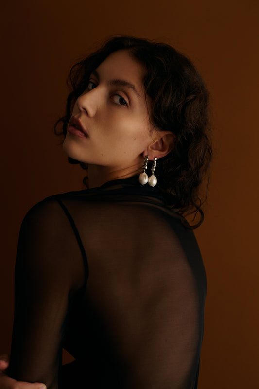 ETES01. ORECCHINI DROP CON PERLA - ARGENTO