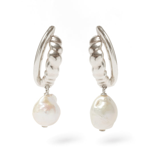 ETES03. ORECCHINI HALF MOON CON PERLA - ARGENTO